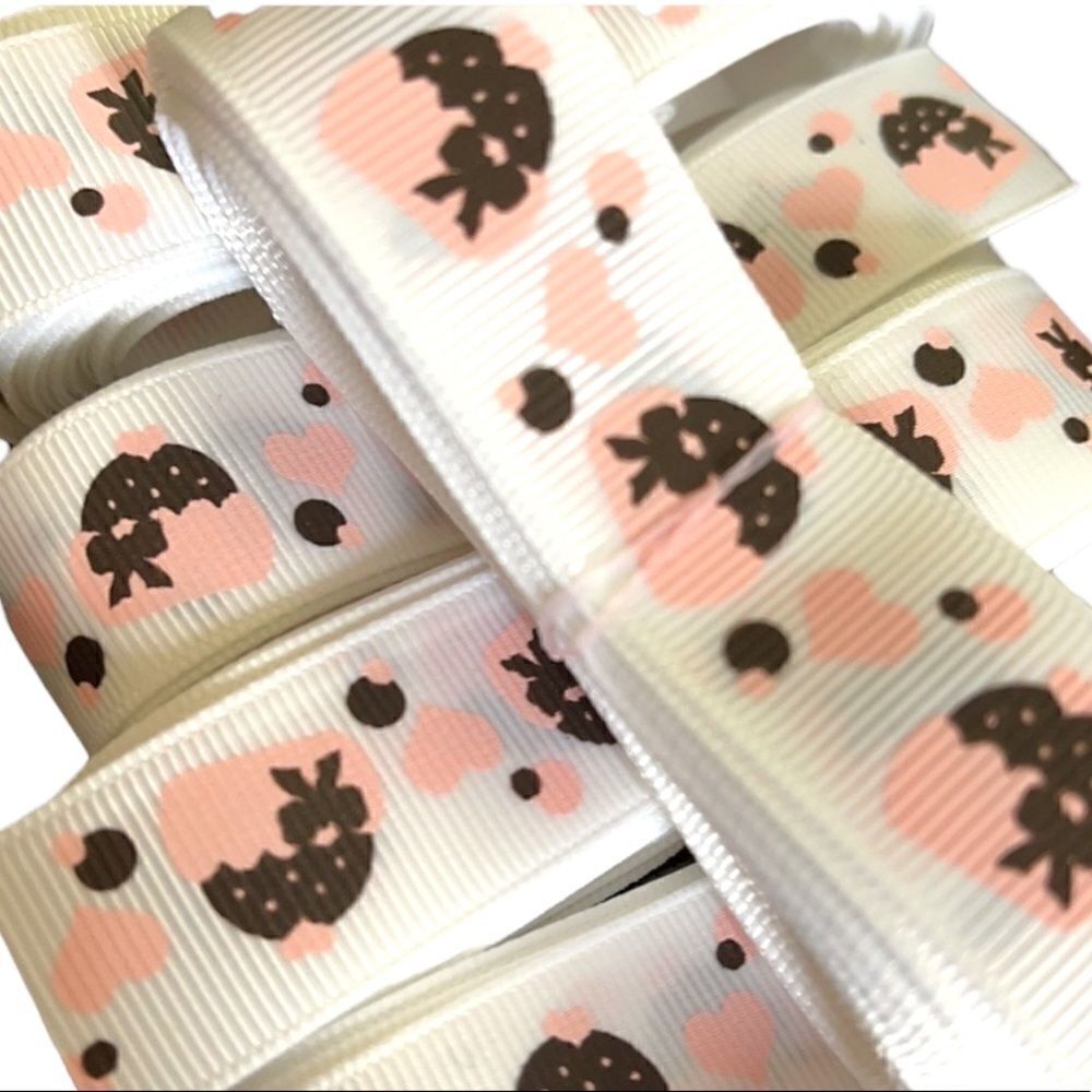 Grosgrain Ribbon 7/8” 5 yards 5/$20 NEW Pink brown cupcake birthday party heart